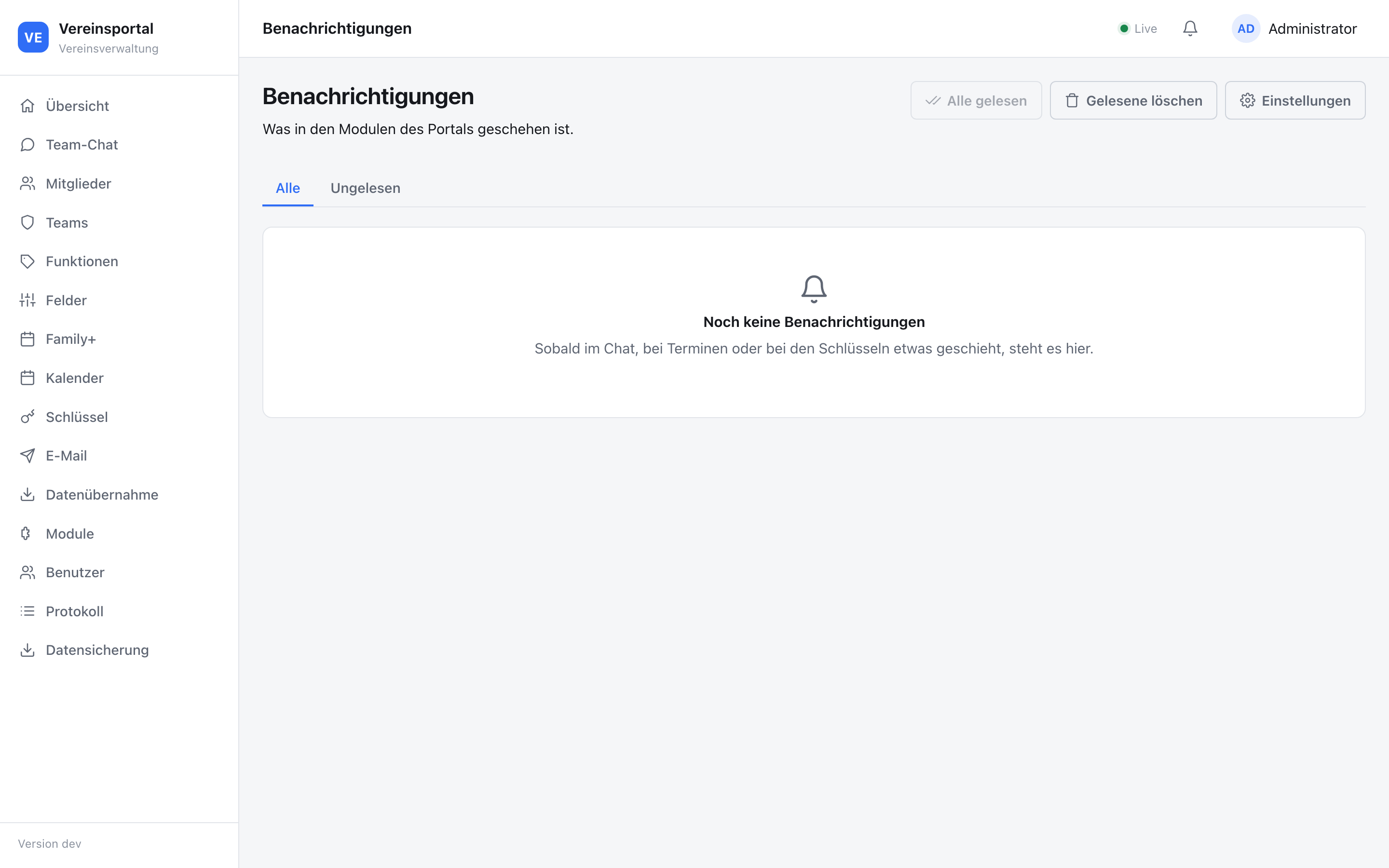 Benachrichtigungen mit Verlauf und Einstellungen