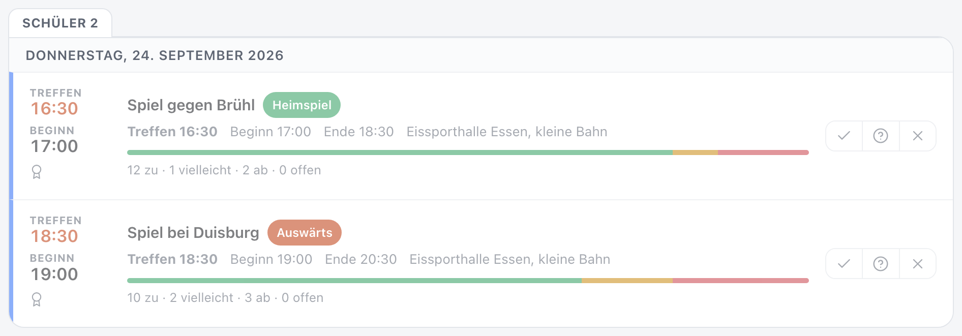 Ein Heimspiel und ein Auswärtsspiel untereinander