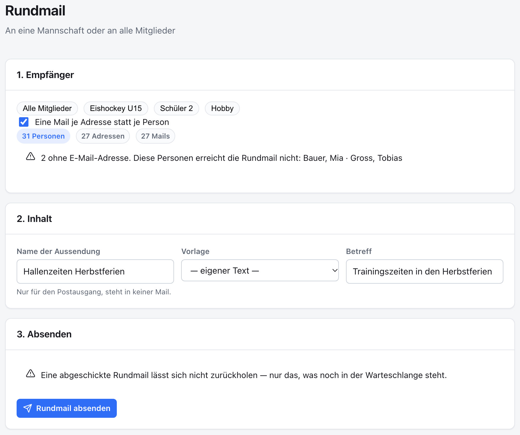 Die Rundmail in drei Schritten