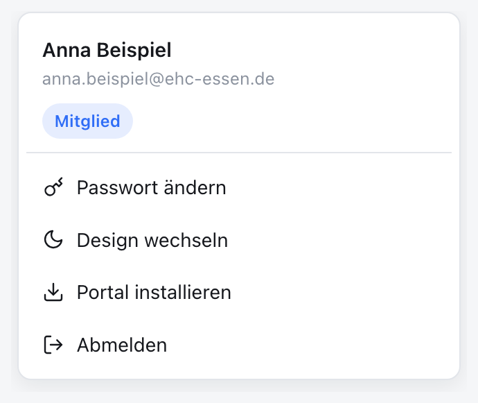 Der Eintrag „Portal installieren“ im Konto-Menü