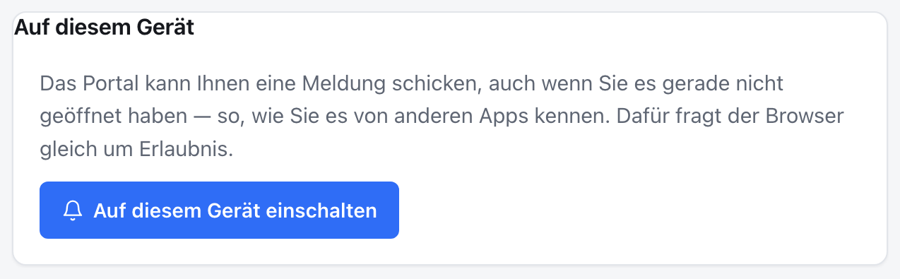 Die Karte „Auf diesem Gerät“ mit dem Einschaltknopf